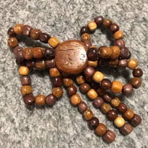 Wooden bead bow barrette